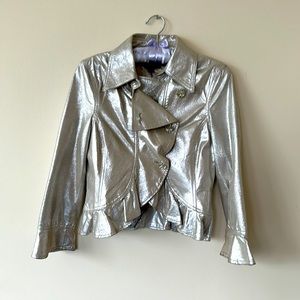 Silver leather ruffle jacket